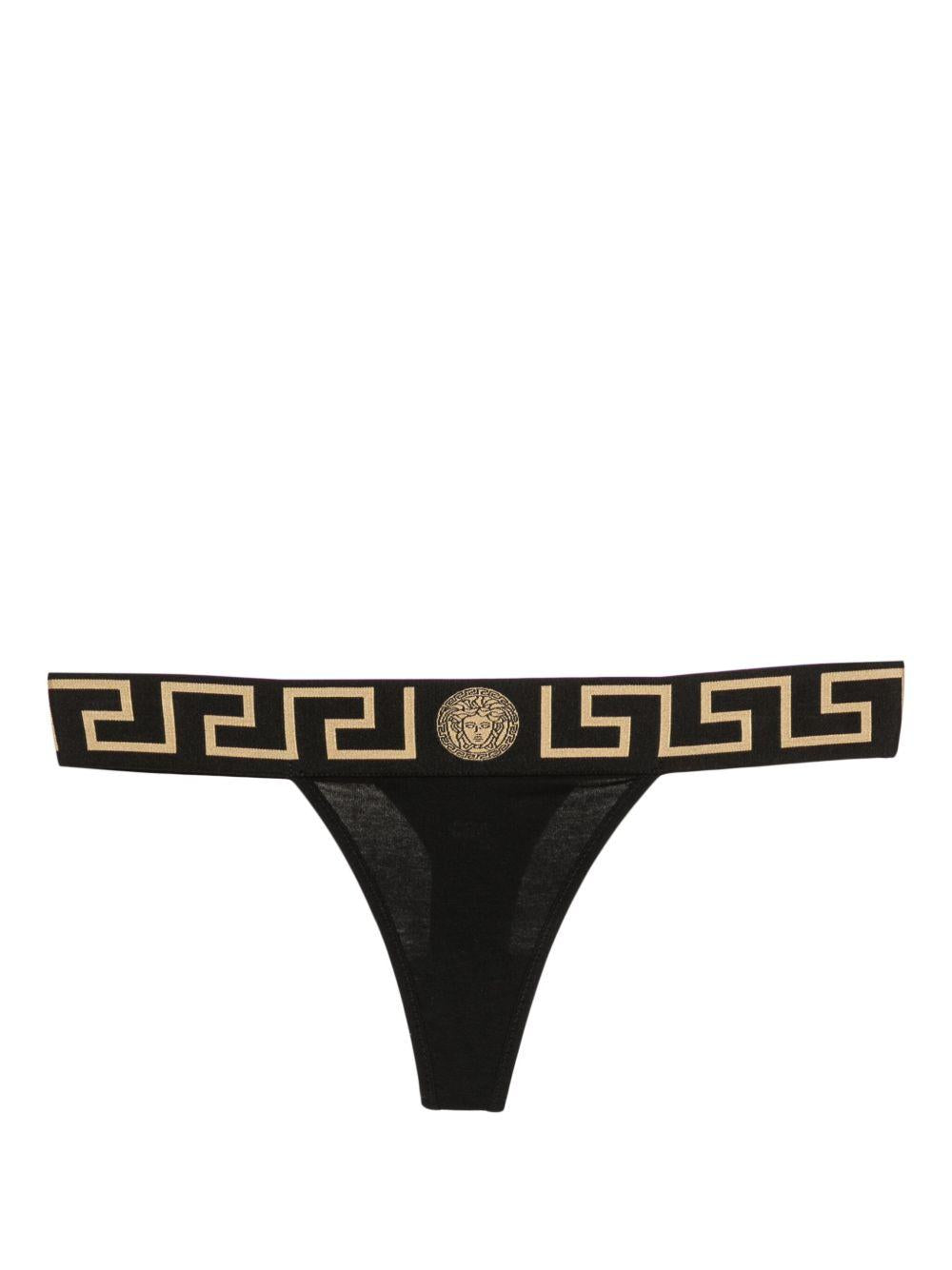 VERSACE Slip in cotone nero con stampa Barocca