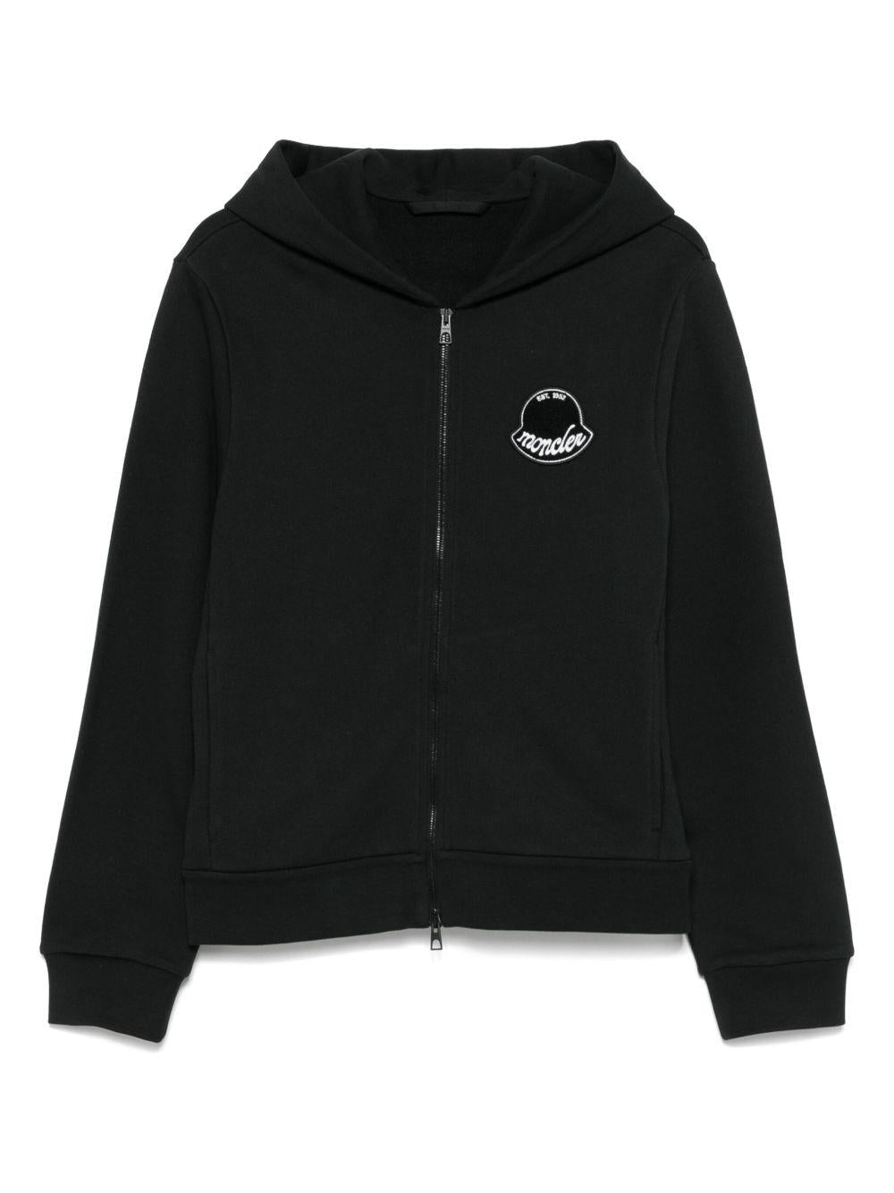 MONCLER Felpa con cappuccio in cotone nero con logo