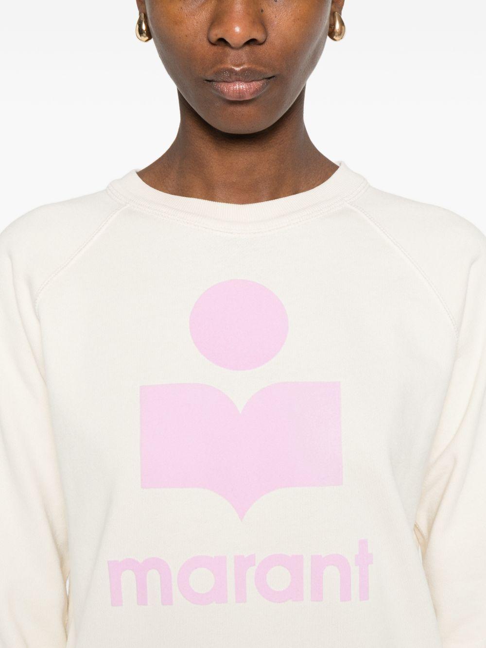 MARANT ETOILE Felpa ecru con logo rosa