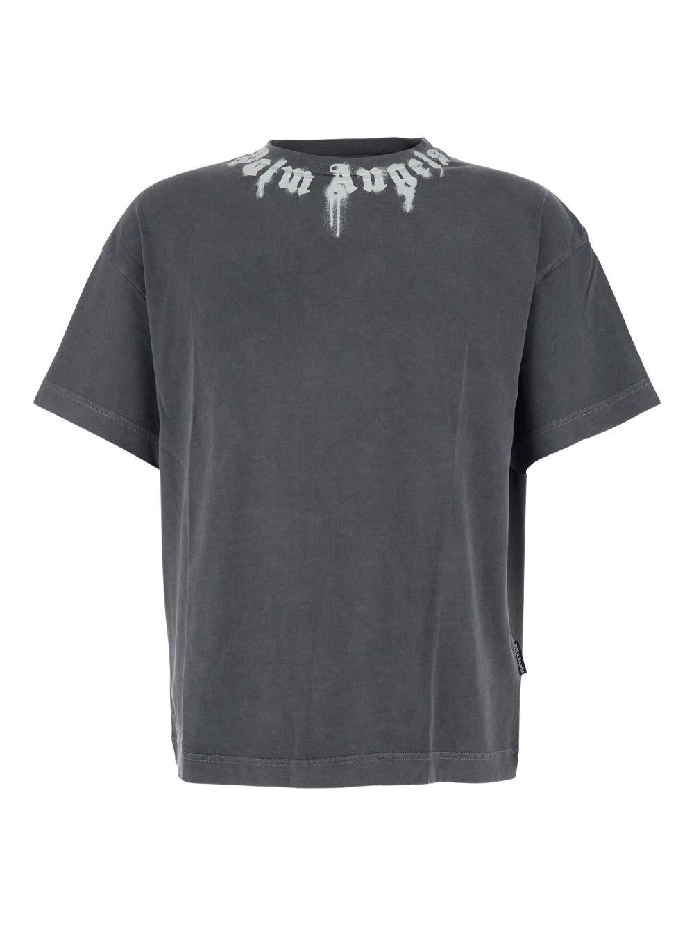 PALM ANGELS T-shirt in cotone grigio girocollo con logo bianco
