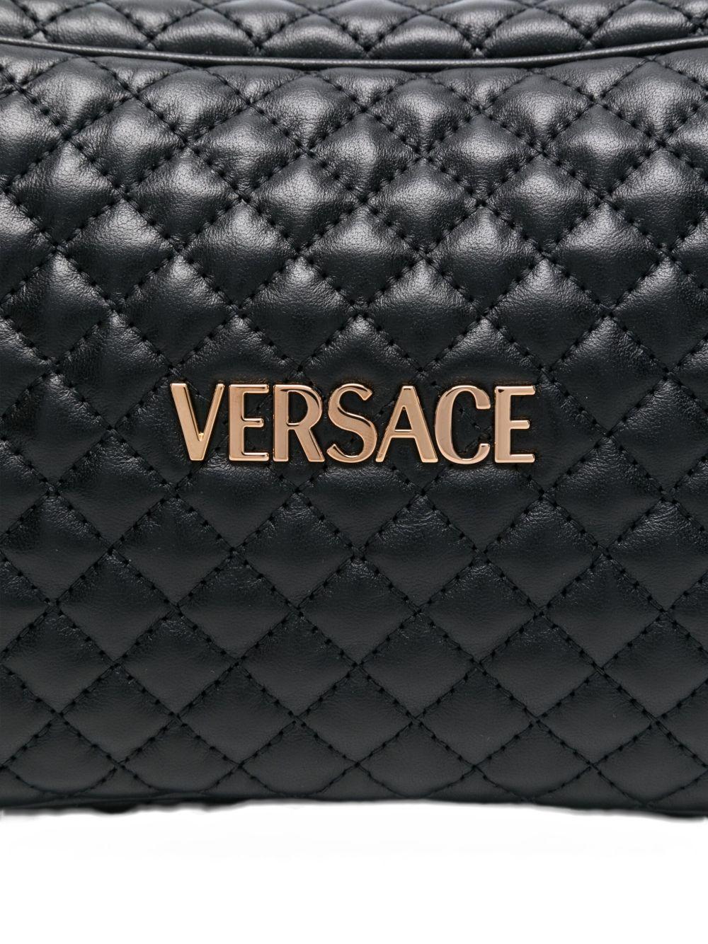 VERSACE Borsa a tracolla bowling in pelle trapuntata nera