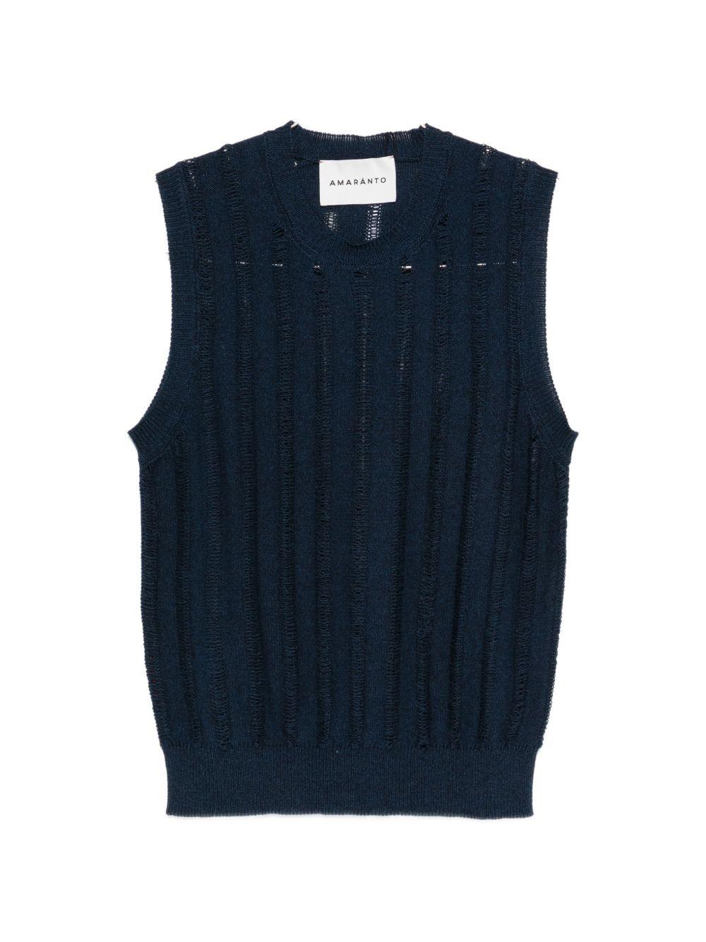AMARANTO Gilet girocollo blu navy con effetto traforato