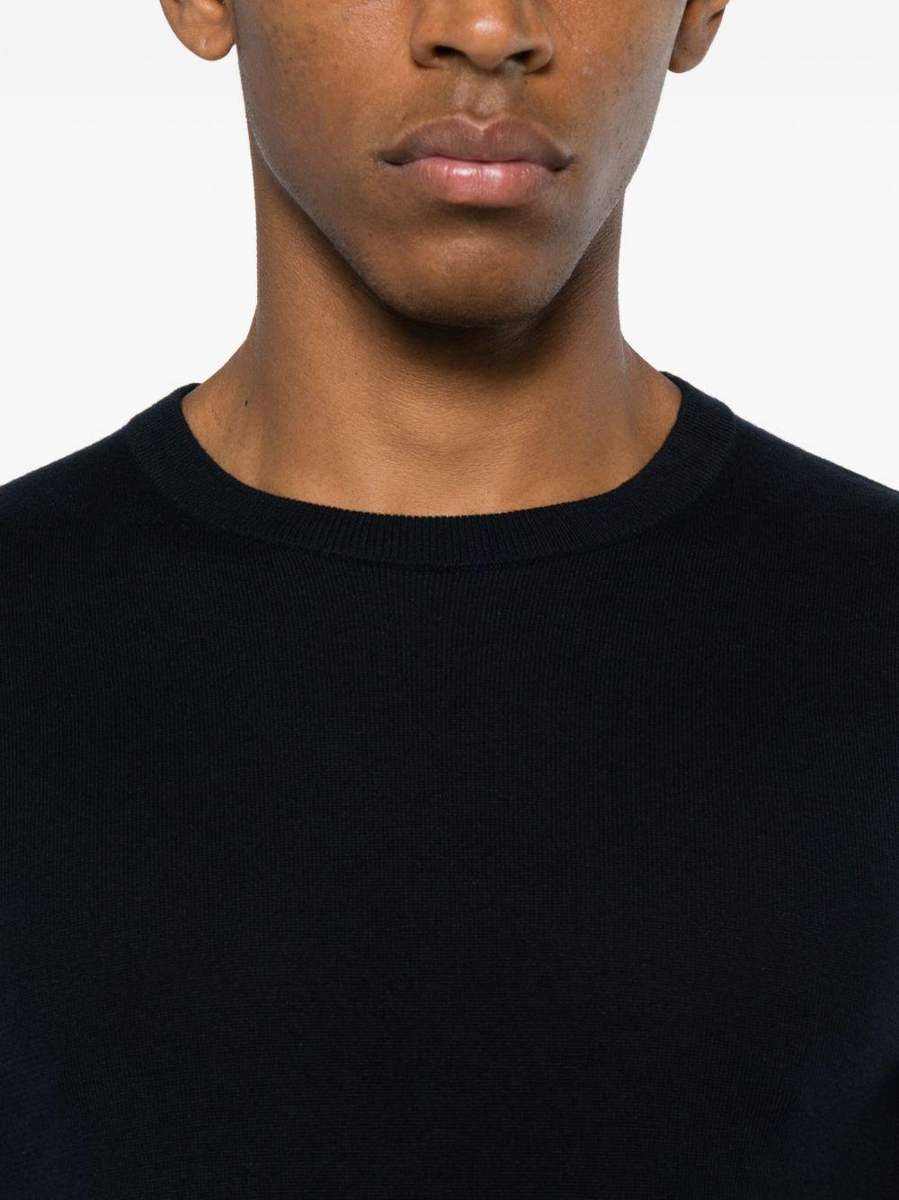 KANGRA Maglia girocollo blu in seta misto cashmere