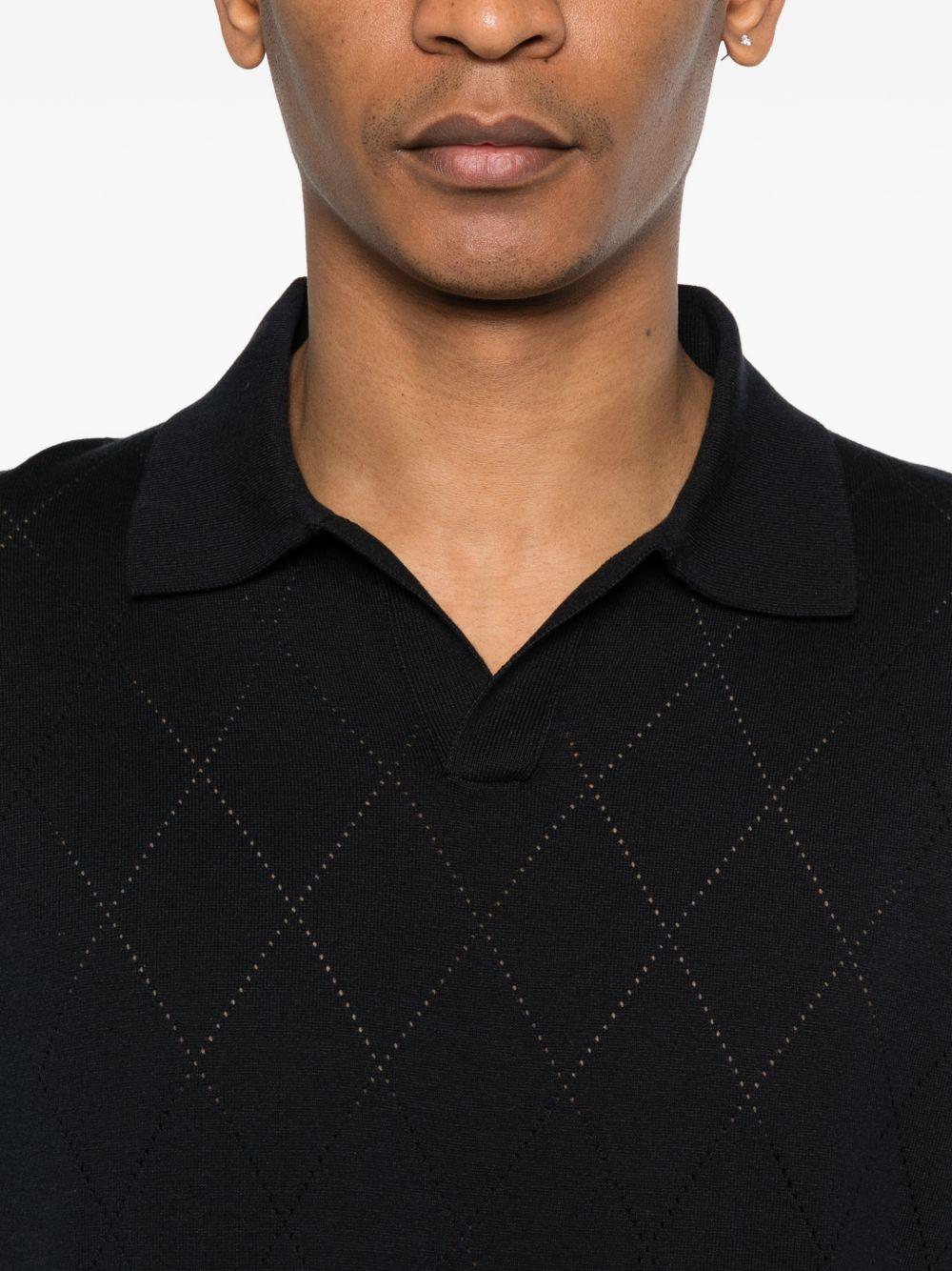 SCAGLIONE Polo in seta e cotone blu a maniche corte