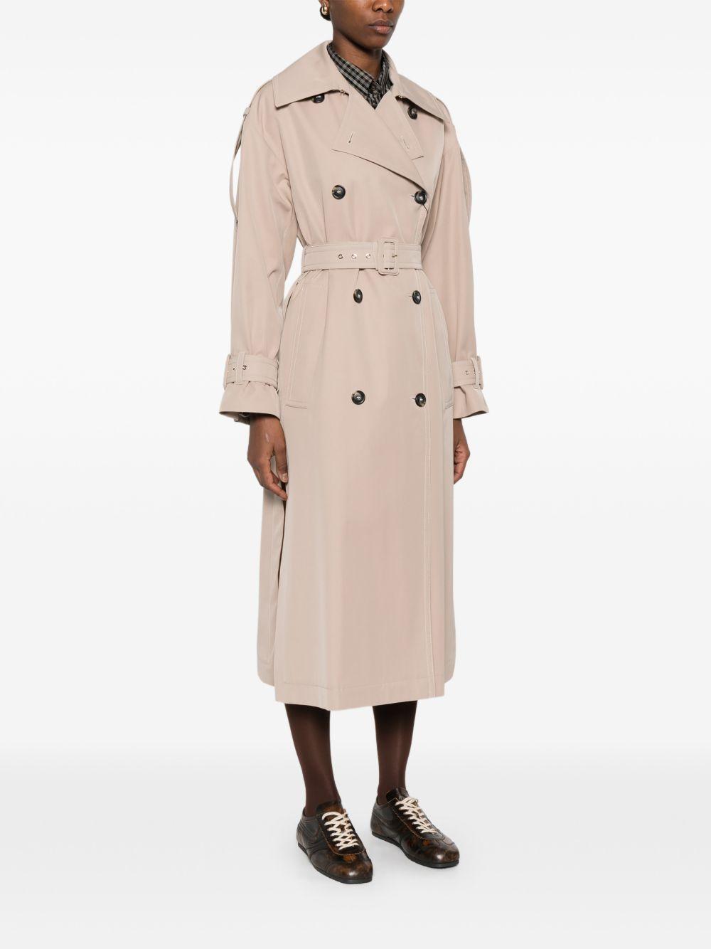 SPORTMAX Trench beige lungo a doppio petto con cintura in vita