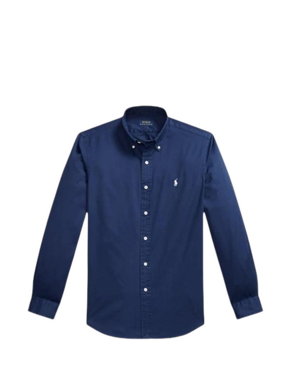 POLO RALPH LAUREN Camicia blu con logo ricamato sul petto