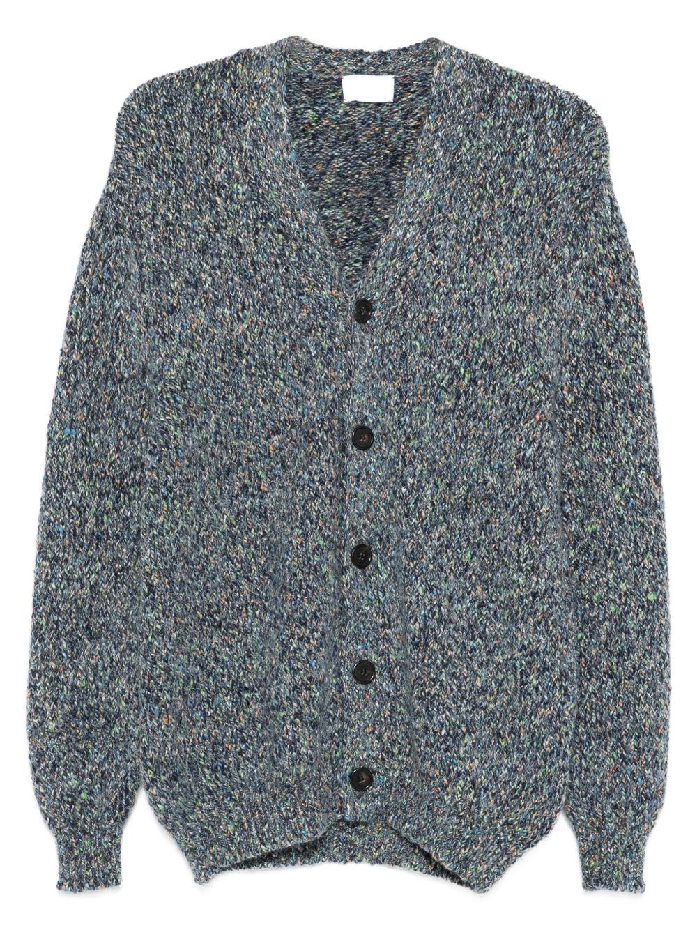 SCAGLIONE Cardigan in lana blu e grigio con bottoni
