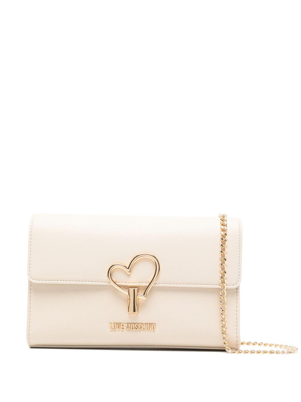 LOVE MOSCHINO Borsa avorio in ecopelle con clip e placca dorata