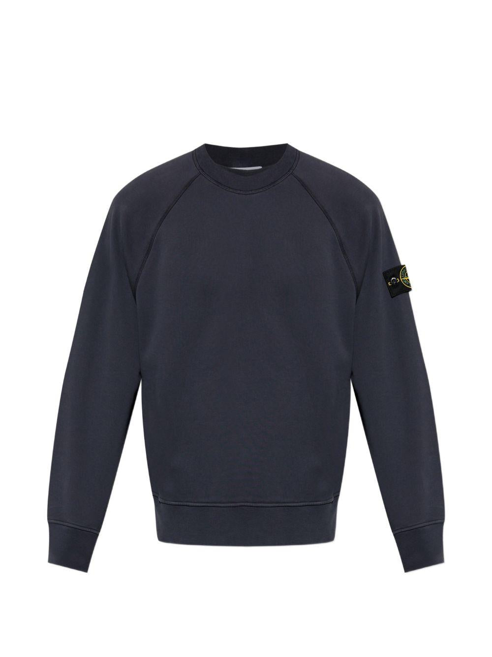 STONE ISLAND Felpa girocollo blu in cotone