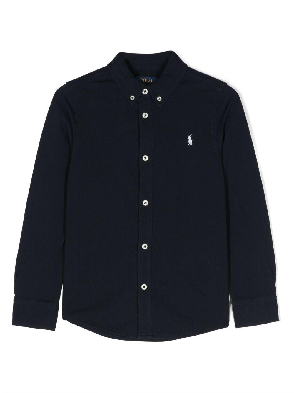POLO RALPH LAUREN Camicia in cotone blu con logo bianco