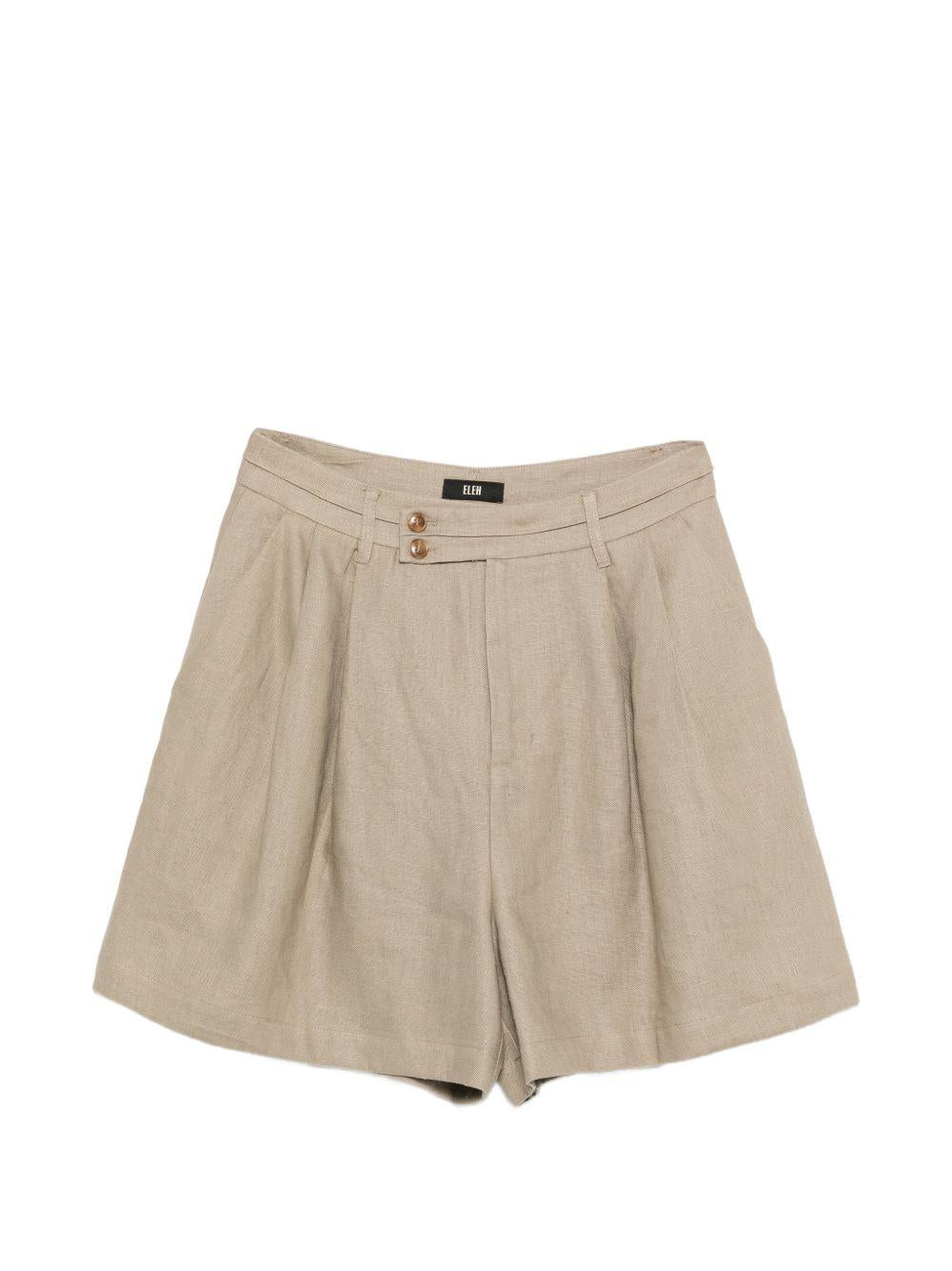 ELEH Shorts a pieghe in lino beige