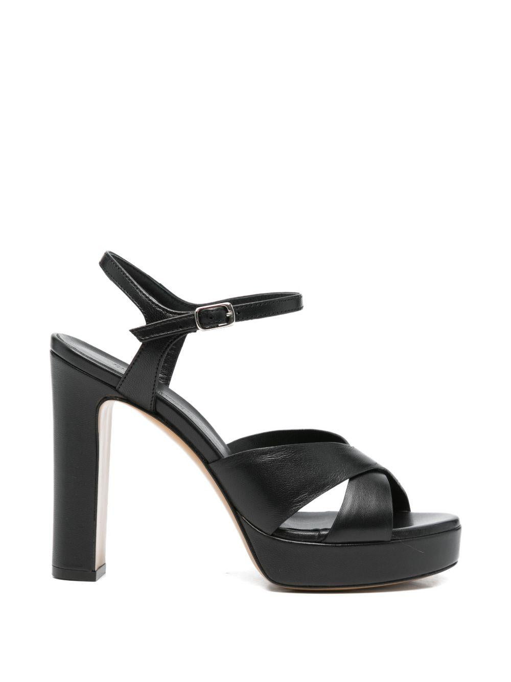 GUGLIELMO ROTTA Sandali con tacco Ghitta in pelle nera con cinturino alla caviglia