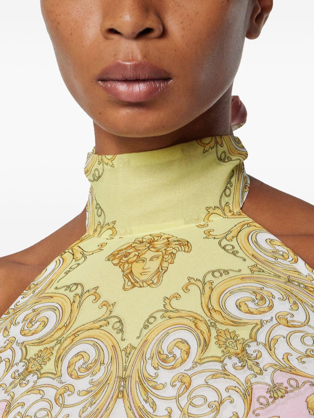 VERSACE Top con stampa Barocco oro e rosa