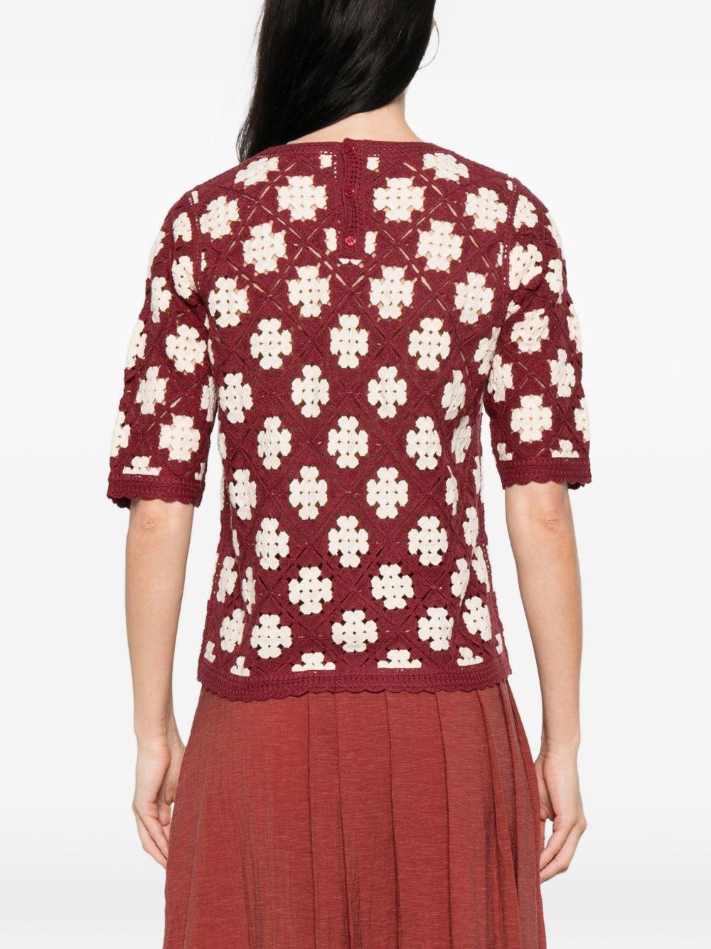 YERSE Maglia a maniche corte in crochet con motivo bianco