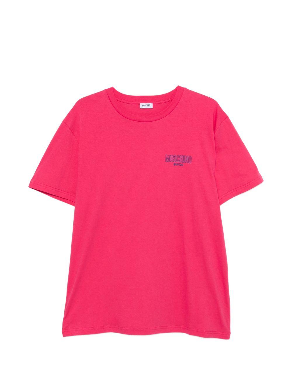 MOSCHINO SWIM T-shirt fucsia con logo sul petto