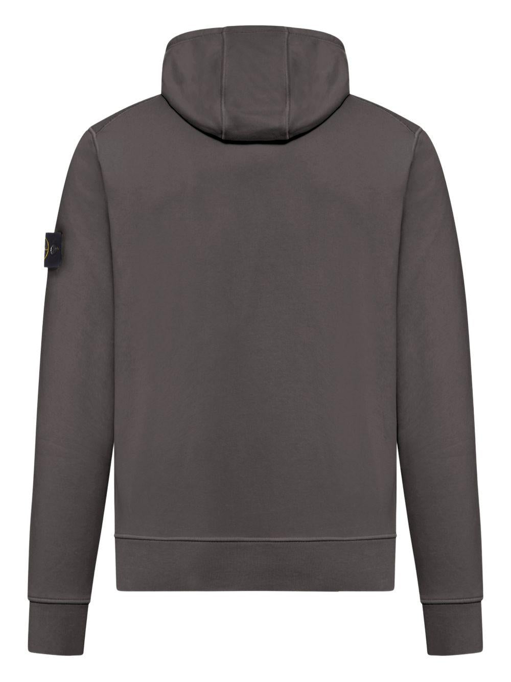 STONE ISLAND Felpa in cotone grigio con cappuccio