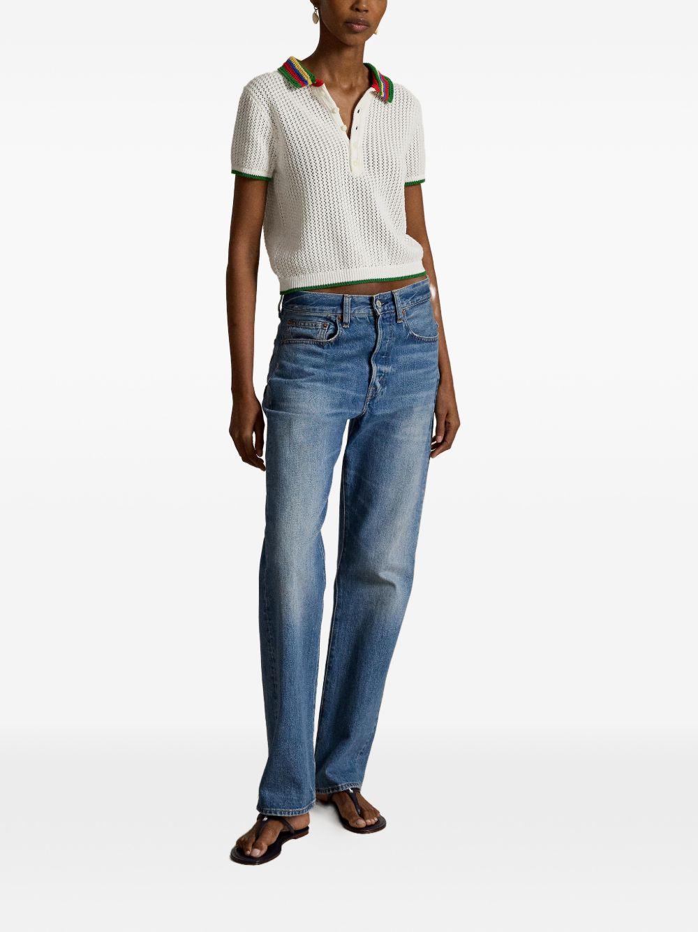 POLO RALPH LAUREN Polo in crochet bianco con bordi colorati