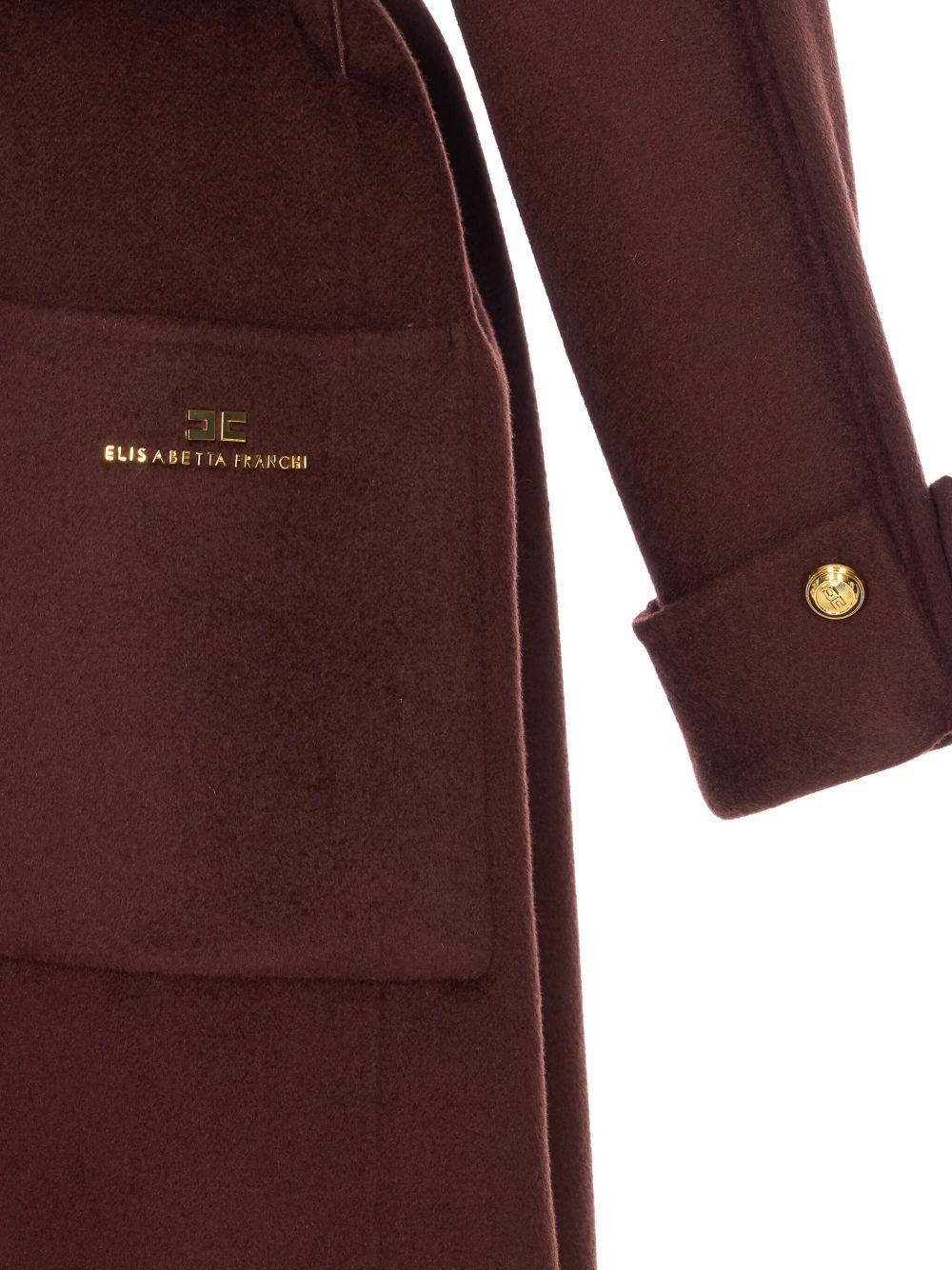 ELISABETTA FRANCHI Cappotto lungo in lana marrone con cintura