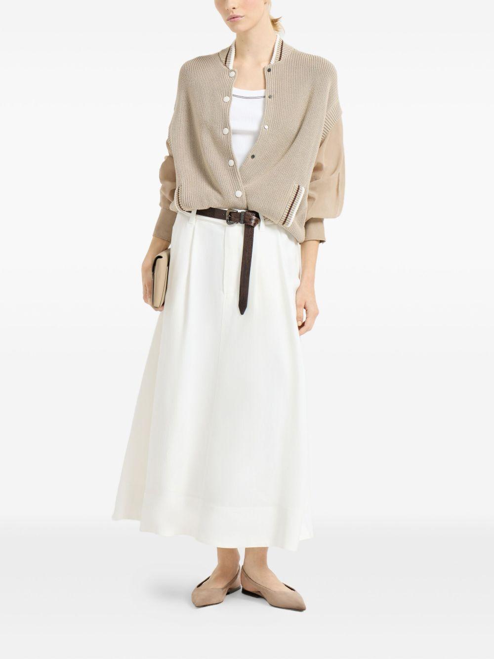 BRUNELLO CUCINELLI Top bianco in cotone con scollo a girocollo e dettagli a coste