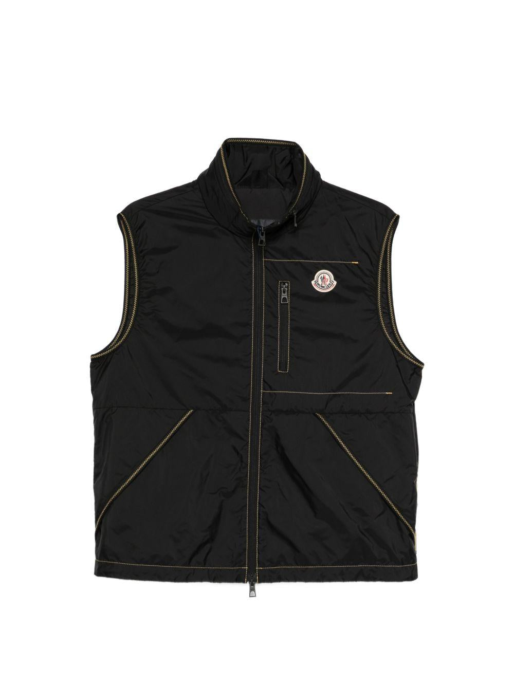MONCLER Gilet nero con impunture a contrasto