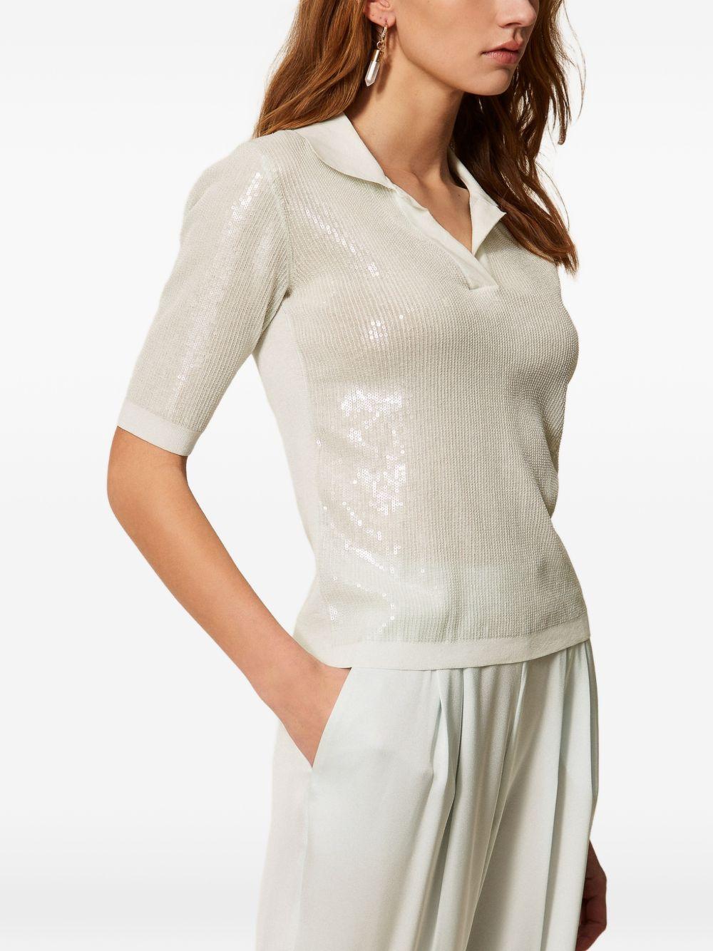 TWINSET Polo con paillettes in cotone verde acqua
