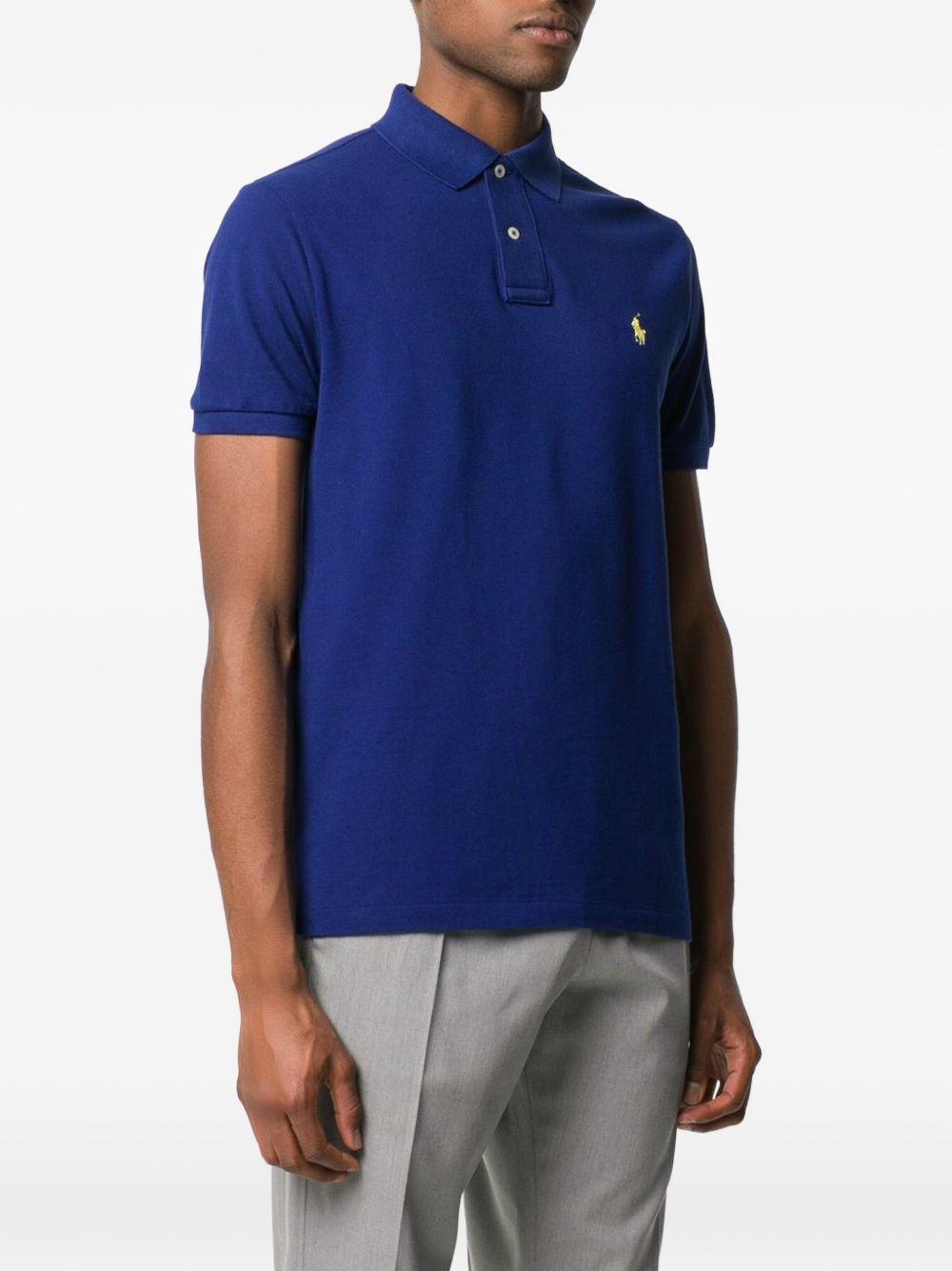 POLO RALPH LAUREN Polo in cotone blu con cavallino giallo