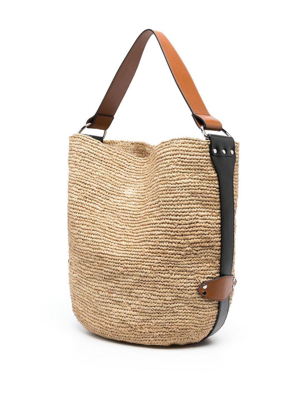 ISABEL MARANT Borsa Bayia a secchiello in rafia beige e pelle