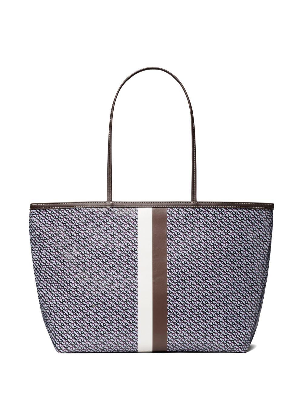TORY BURCH Borsa shopping in cotone misto lino con monogram