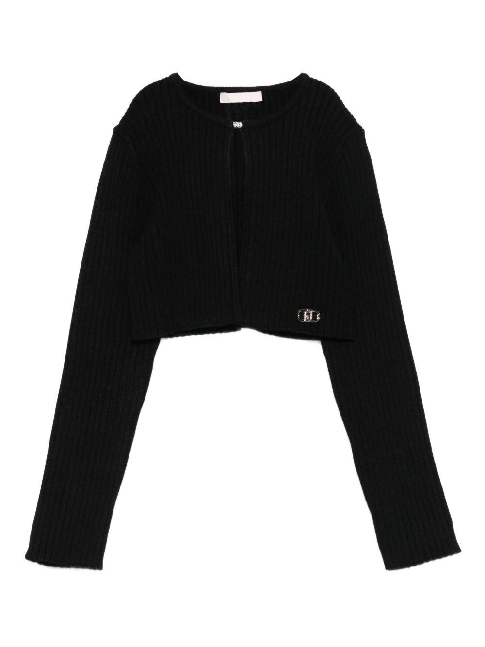LIUJO Cardigan nero in maglia a costine