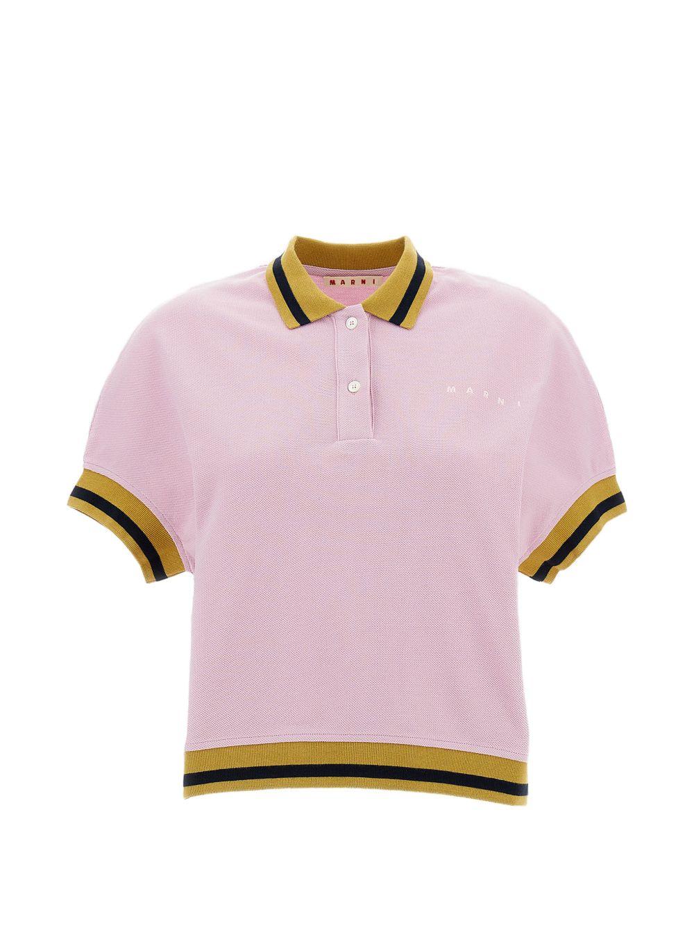 MARNI Polo in cotone rosa con bordo a contrasto