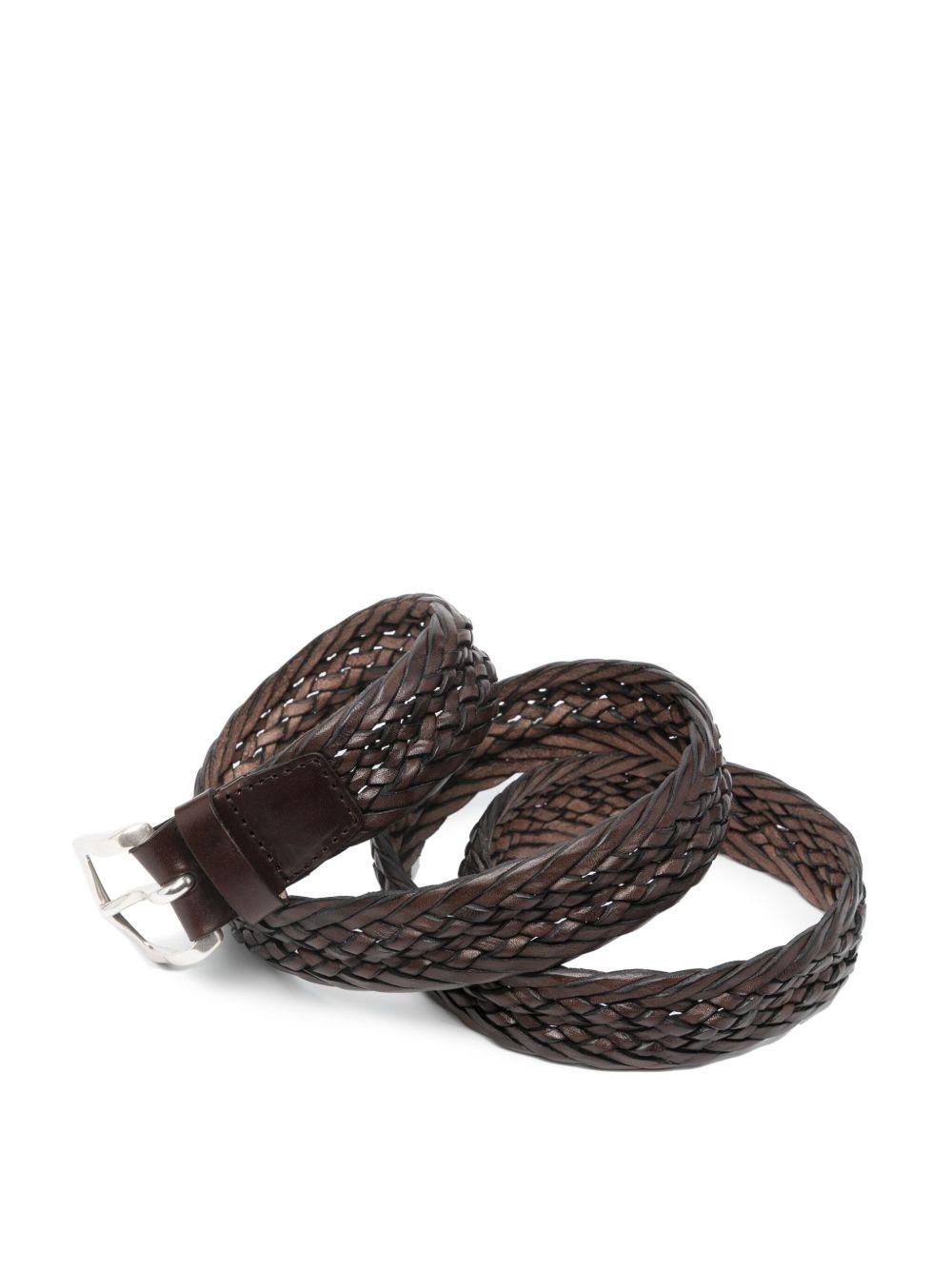 ORCIANI Cintura in pelle intrecciata marrone con hardware argento