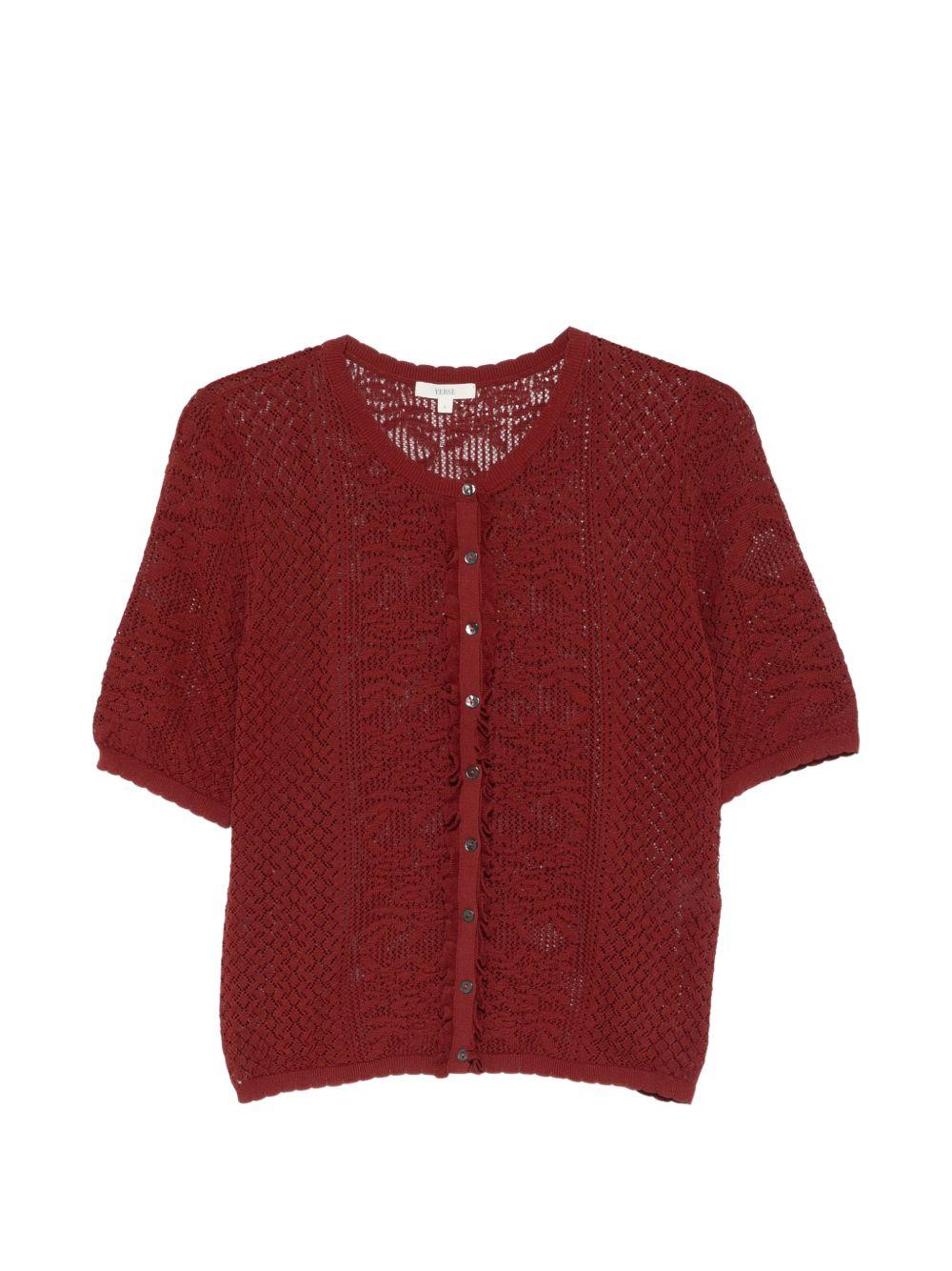 YERSE Cardigan Valeria rosso ricamato a maniche corte