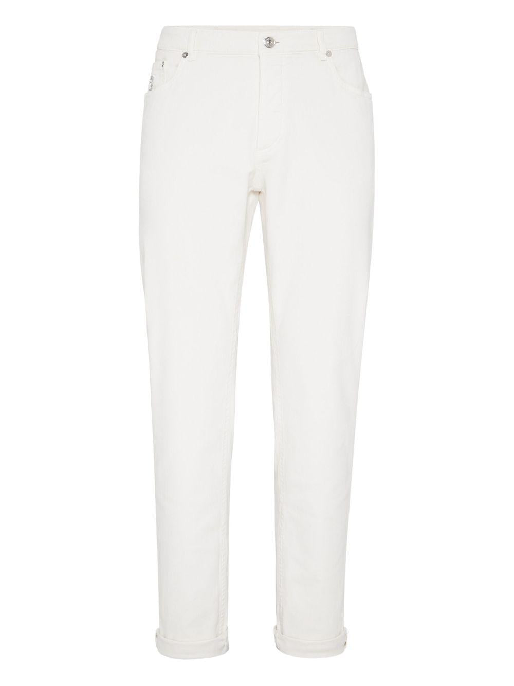 BRUNELLO CUCINELLI Pantalone traditional fit in denim leggero bianco