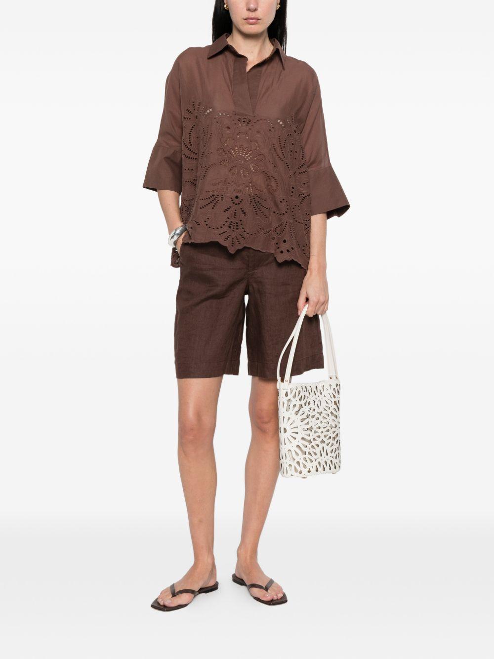 ERMANNO FIRENZE Camicia a maniche corte in cotone marrone