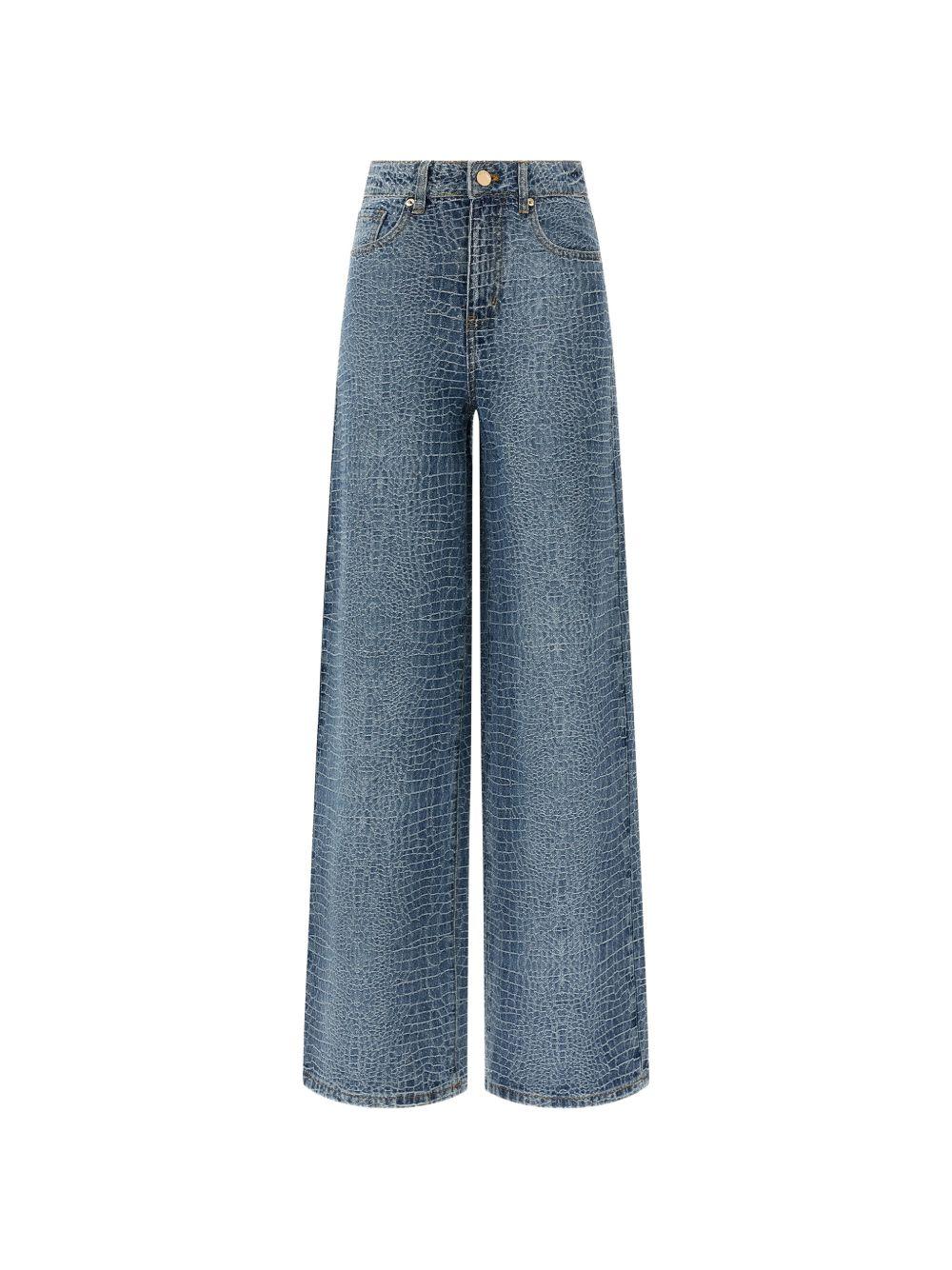 SELF PORTRAIT Jeans wide-leg con effetto cocco