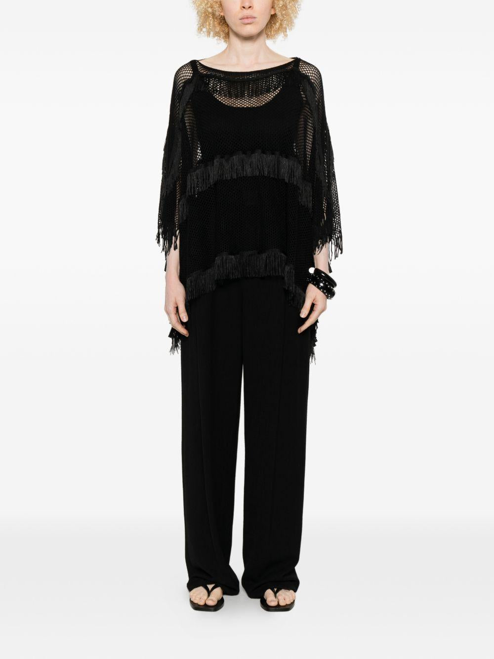 LIUJO Poncho semitrasparente effetto crochet nero