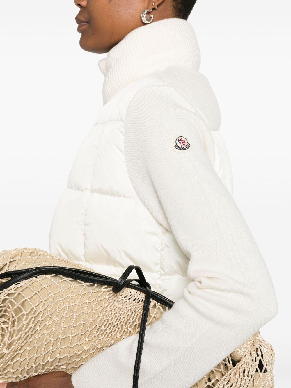 MONCLER Cardigan imbottito bianco con maniche in lana