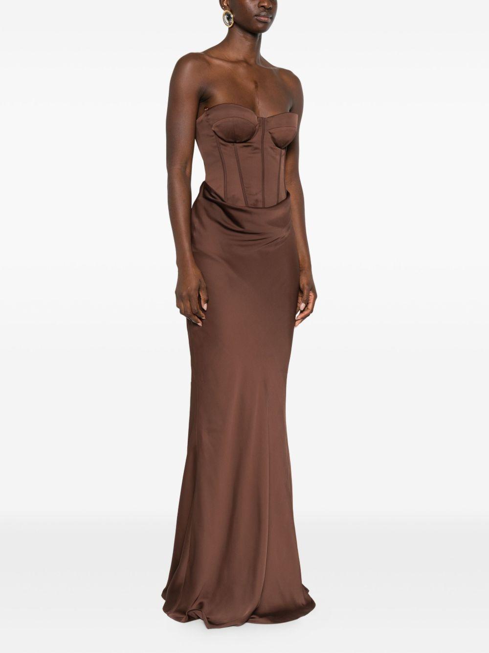 ROTATE Abito lungo con corpetto bustier marrone