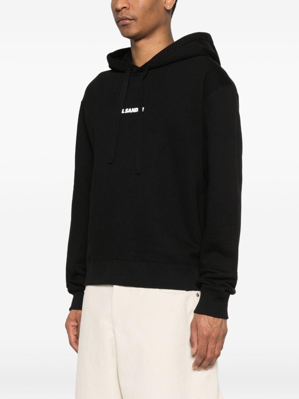 JIL SANDER Felpa in cotone nero con cappuccio e logo bianco