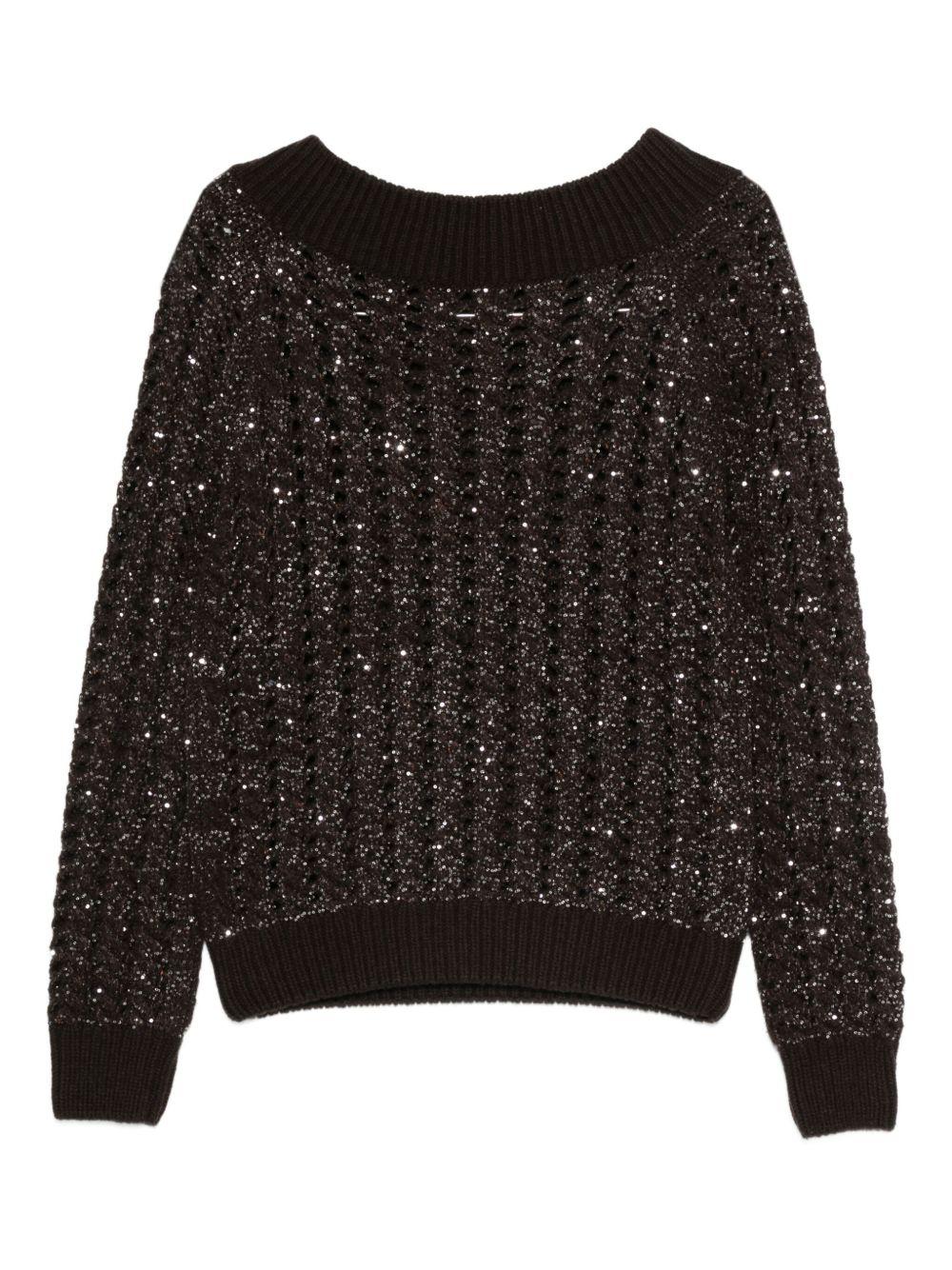 D EXTERIOR Maglia nera con paillettes e scollo a barca