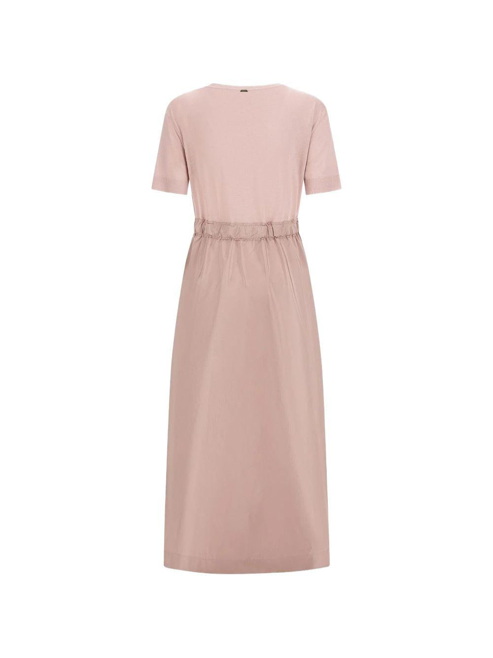 HERNO Abito midi combinato rosa antico con coulisse in vita