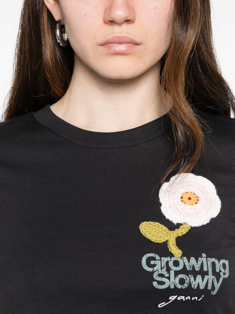 GANNI T-shirt a maniche corte nera con stampa