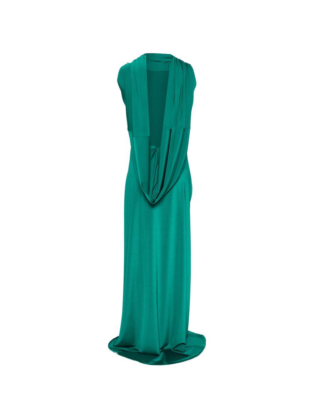 RAQUEL DINIZ Vestito lungo verde senza maniche con drappeggio