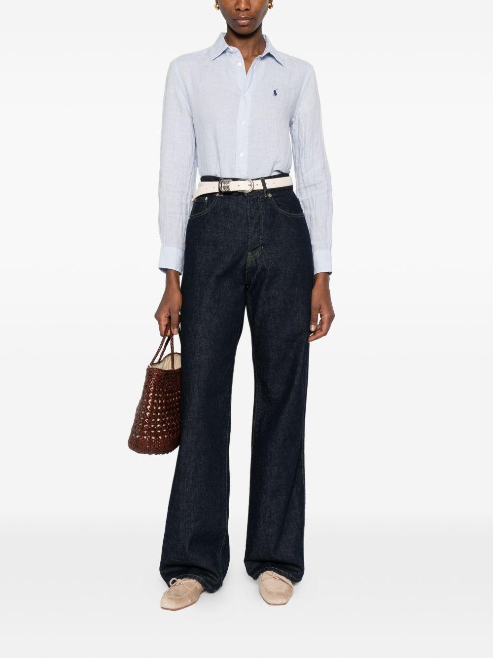 POLO RALPH LAUREN Camicia con logo Polo in lino azzurro