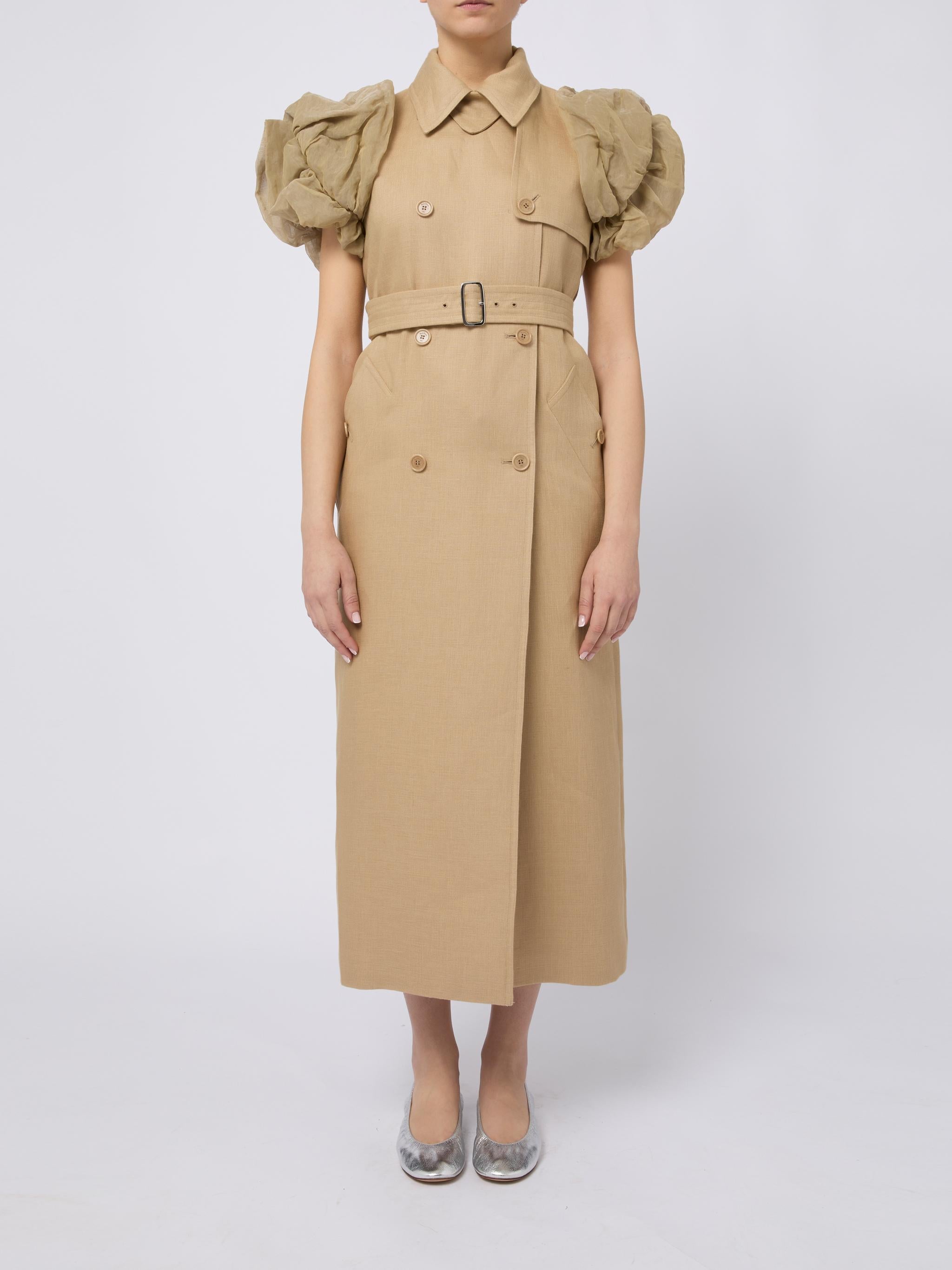 MAX MARA Spolverino Ecru lungo smanicato con rouches