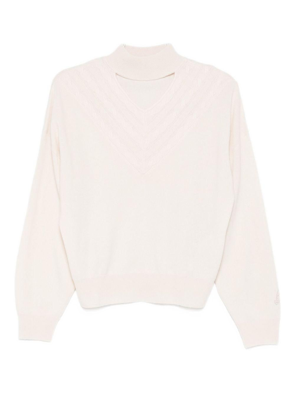 BLUGIRL Beige long-sleeved sweater with a high neck with a ribbed cutout detail