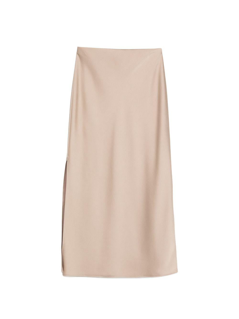 D EXTERIOR Gonna midi in satin beige