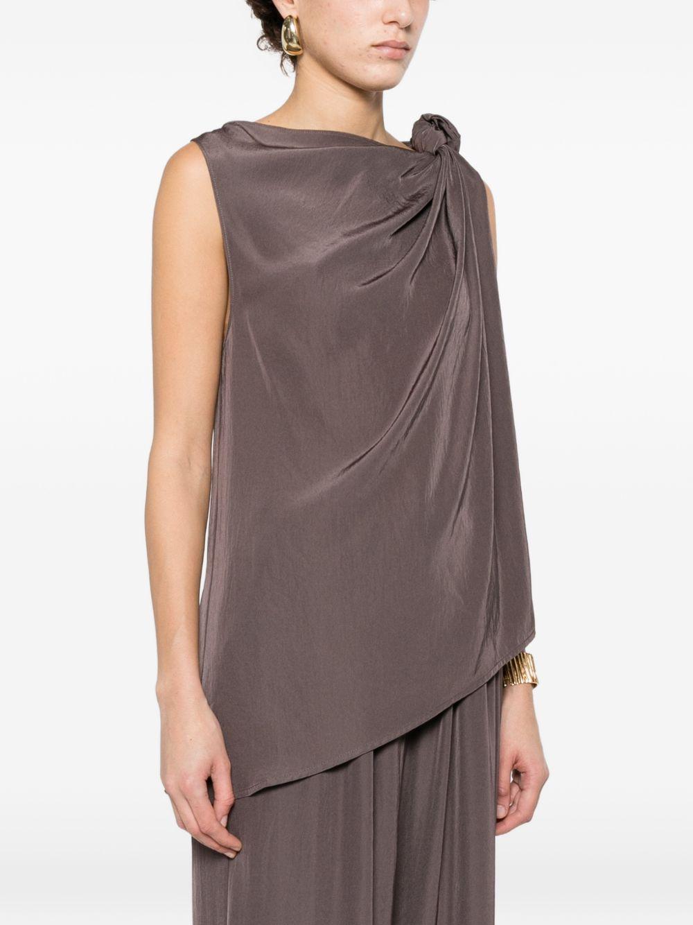 ELEH Top drappeggiato marrone con orlo asimmetrico