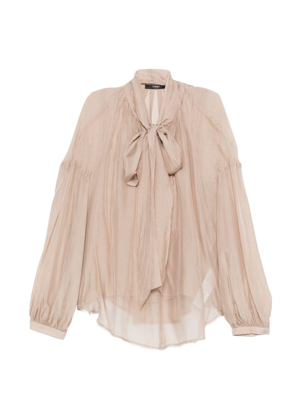 SEVENTY Blusa beige semitrasparente con fiocco