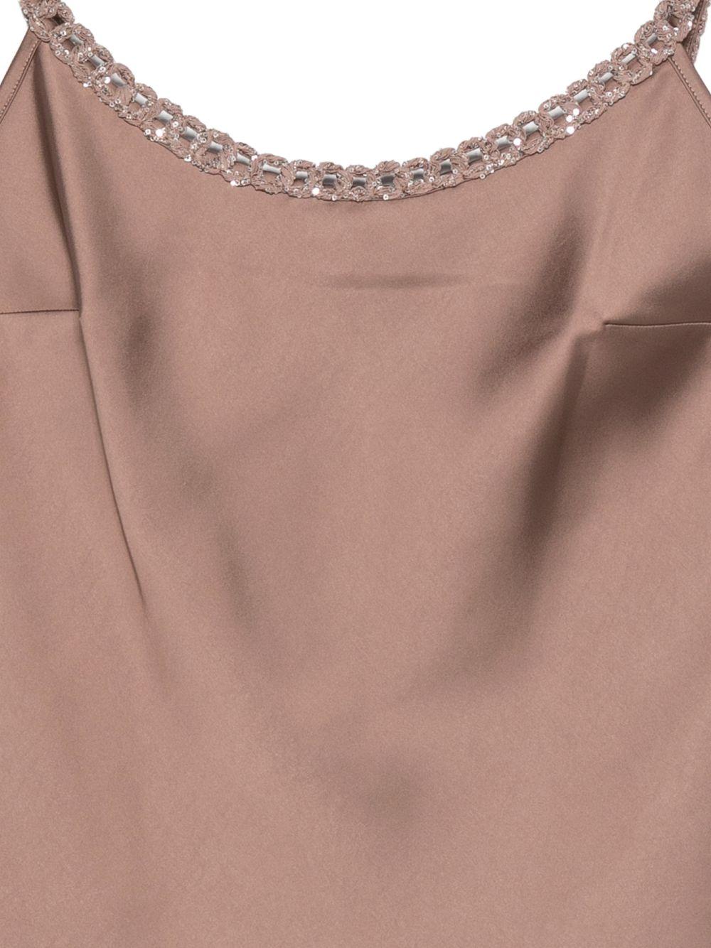 D EXTERIOR Top in simil raso marrone con spalline sottili